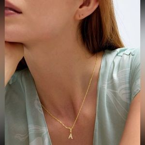 NEW Letter A Monogram Yellow Gold Necklace w Lobster Clasp NIP